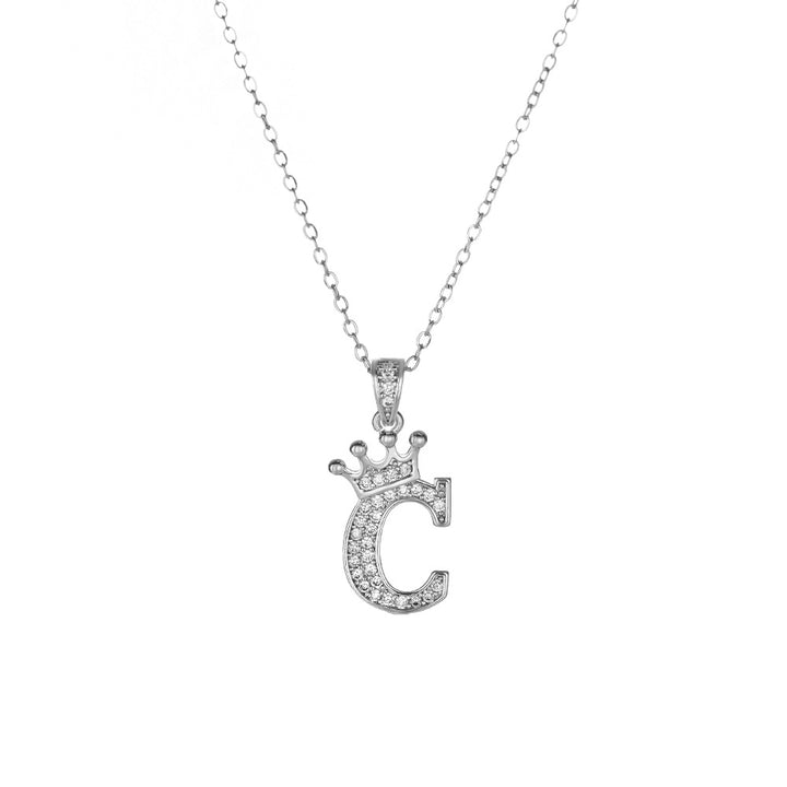 Crown Paved Diamond Initial Letter Necklace, 14K Gold Plated Personalized Dainty Chain, A-Z Available