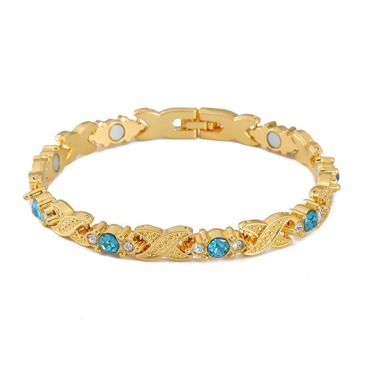 Twist Leaf Magnetic Diamond Gold Bracelet, Multi-Color Gem Women Health Magnet Bangle