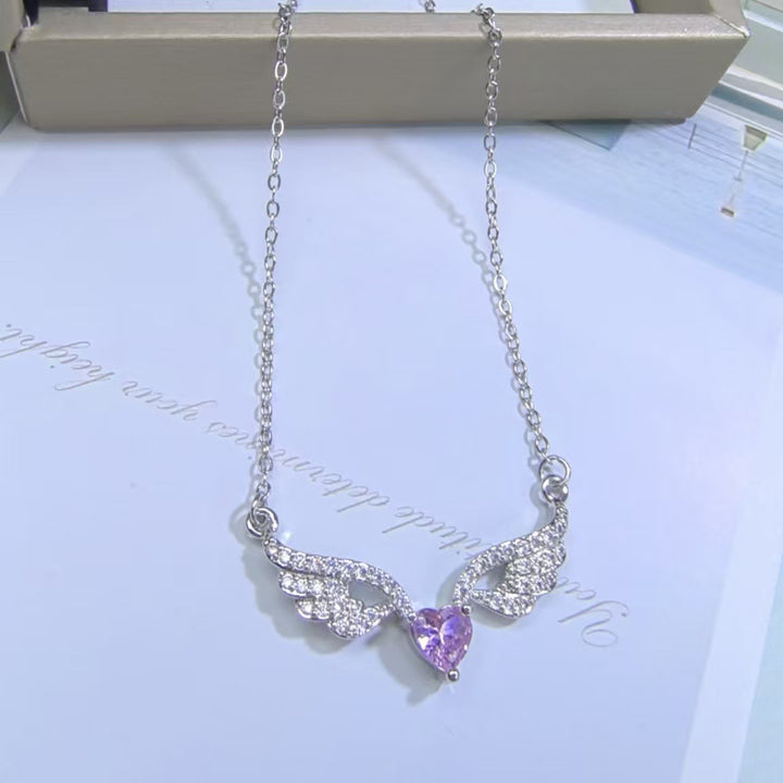 Angel Wings Heart diamond Necklace (Multi-Color Delicate Romantic Pendant)