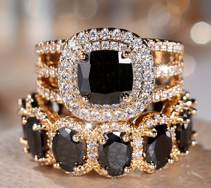 Luxury Two‑Piece Halo Ring Set, S925 Silver Multi‑Color Center Stone Women’s Engagement Ring Set in Gold & Silver Tone