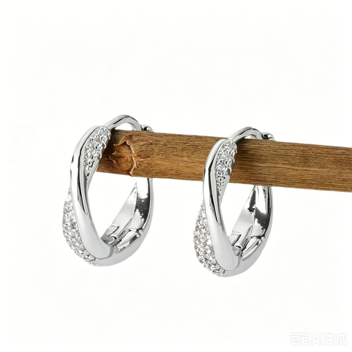 S925 Silver Twisted Diamond Huggie Earrings, Braided Minimalist Luxury Hoops