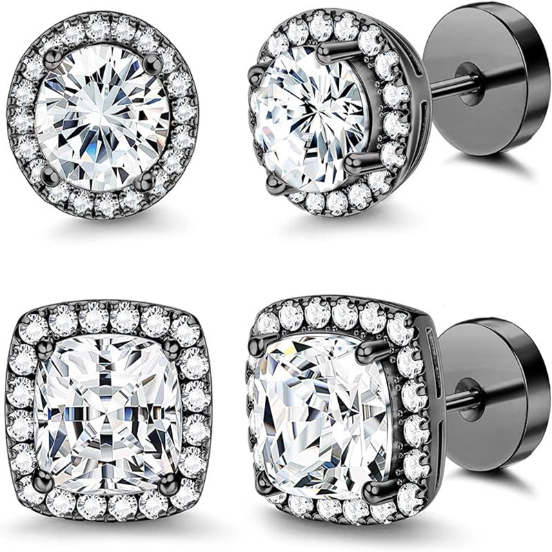 Round & Cushion Halo Diamond S925 Silver Stud Earrings, 4 Colors Dual Style Diamond Earrings