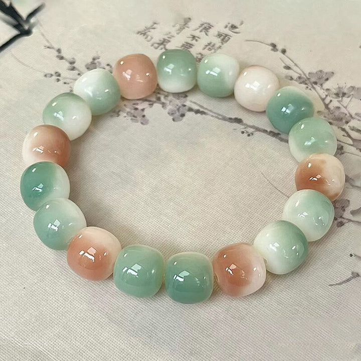 Multi-Color Gradient Bodhi Root Barrel Bead Bracelet (Worry Relief Meditation Mala)