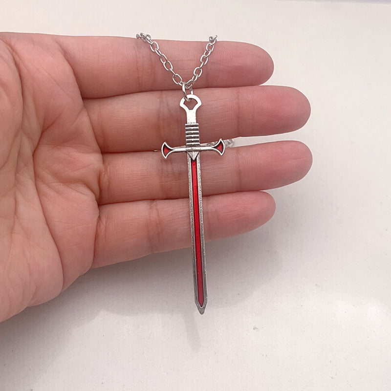 Broken Heart Sword Necklace, Dark Style Sword Through Heart Couple Pendant Set