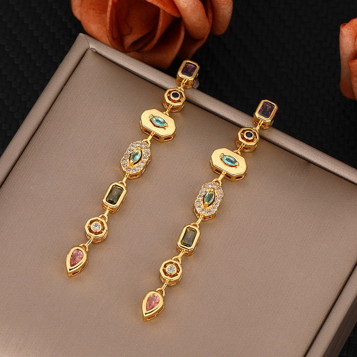 Rainbow Gradient Gemstone Drop Earrings (2 Colors Luxury Statement Earrings)