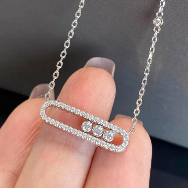 Sliding Three-Diamond Paperclip Necklace