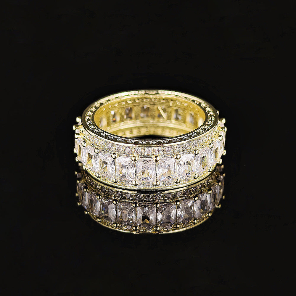Full Eternity Baguette Cut Diamond Wide Band Ring (2-Tone Luxury Stackable Jewelry)
