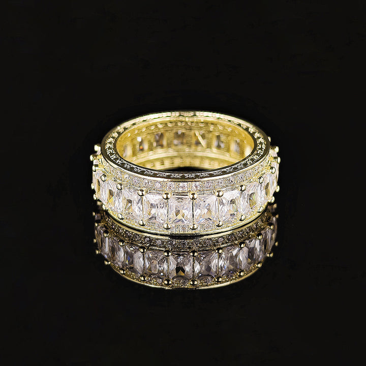 Full Eternity Baguette Cut Diamond Wide Band Ring (2-Tone Luxury Stackable Jewelry)