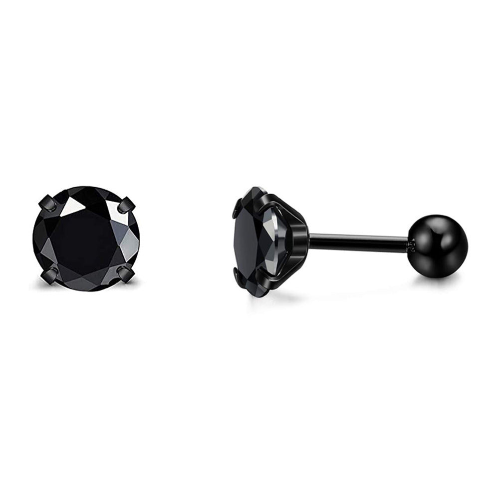 4-Prong Round Diamond Threaded Stud Earrings, Multi-color S925 Silver Cartilage Piercing Jewelry
