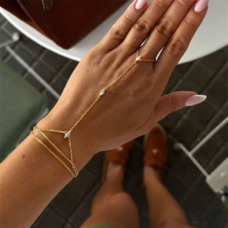 Luxury Gemstone/diamond Hand Chain Bracelet (Gold Tone Multi-Style Finger Bracelet)