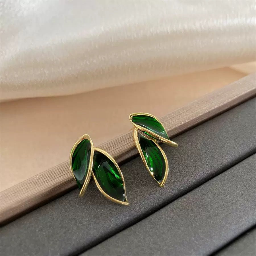 Double Leaf Enamel S925 Silver Stud Earrings
