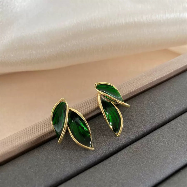 Double Leaf Enamel S925 Silver Stud Earrings