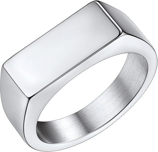 S925 Silver Rectangular Blank Signet Ring, Minimalist Geometric Wide Band Men Ring