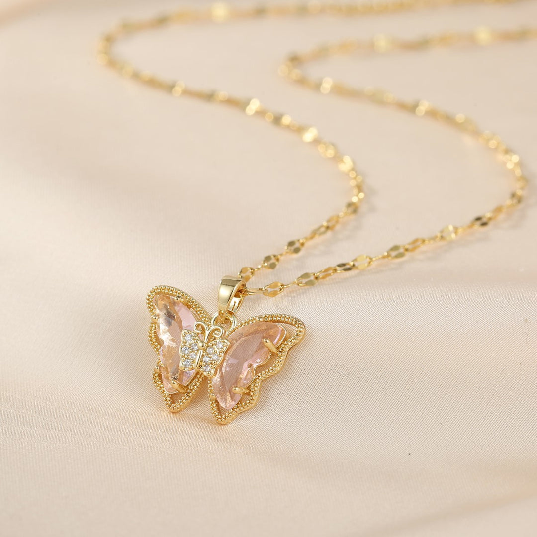 Double Layer Gem Butterfly Necklace Set (Light Luxury Niche Sweet & Cool Necklace)