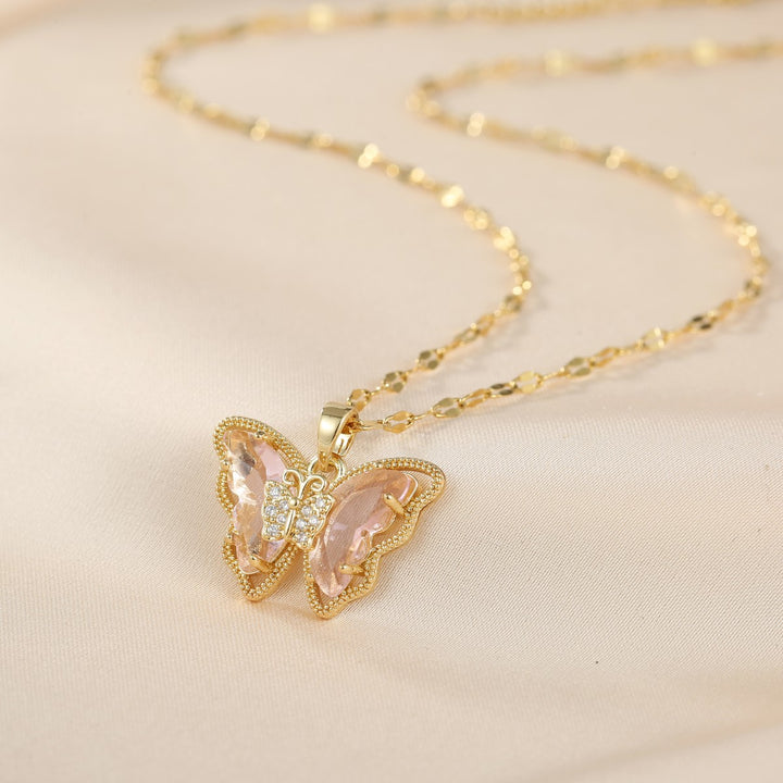 Double Layer Gem Butterfly Necklace Set (Light Luxury Niche Sweet & Cool Necklace)
