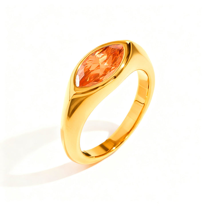 Marquise‑Cut Colored Gemstone Bezel‑Set Wide‑Band Gold‑Plated S925 Sterling Silver Ring, Multi‑Colors Available