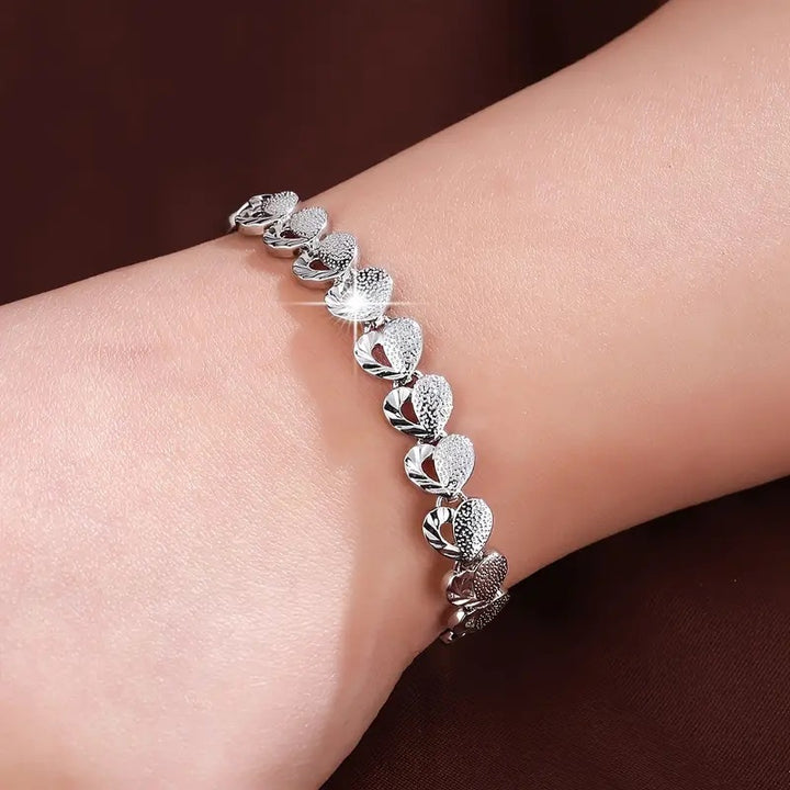 Textured Heart Link Bracelet, 3 Colors Hollow Love Chain for Women