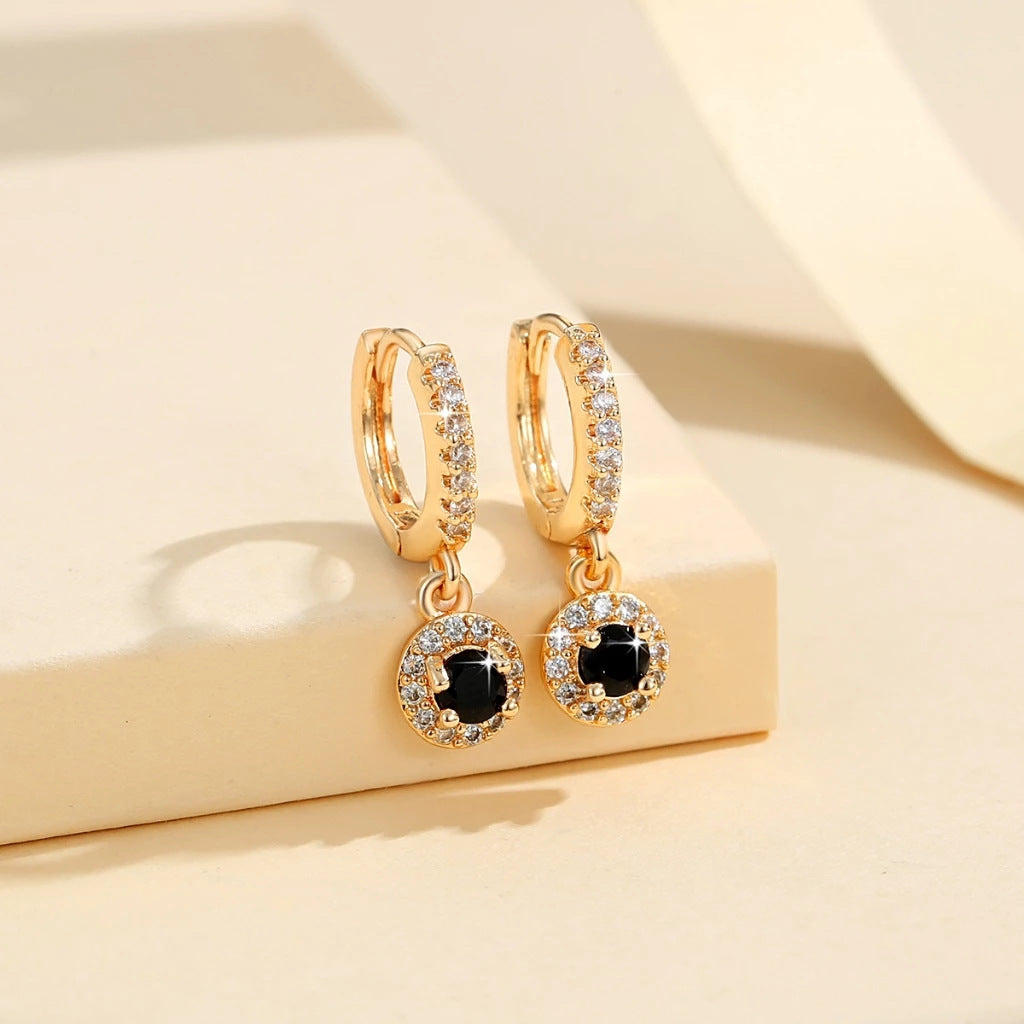 Round Halo Drop Hoop Earrings