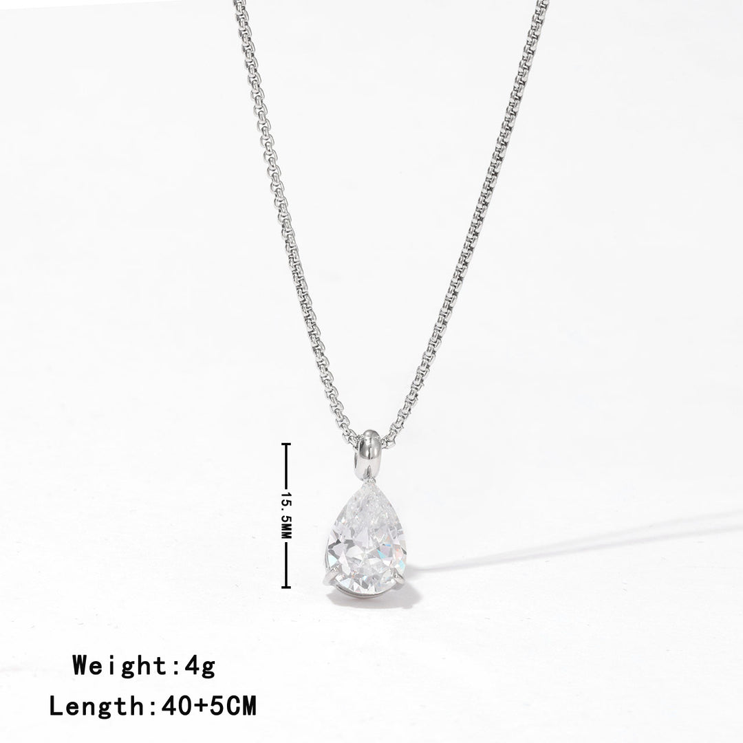Luxury Teardrop Solitaire Necklace (Versatile Silver Tone Clavicle Chain)