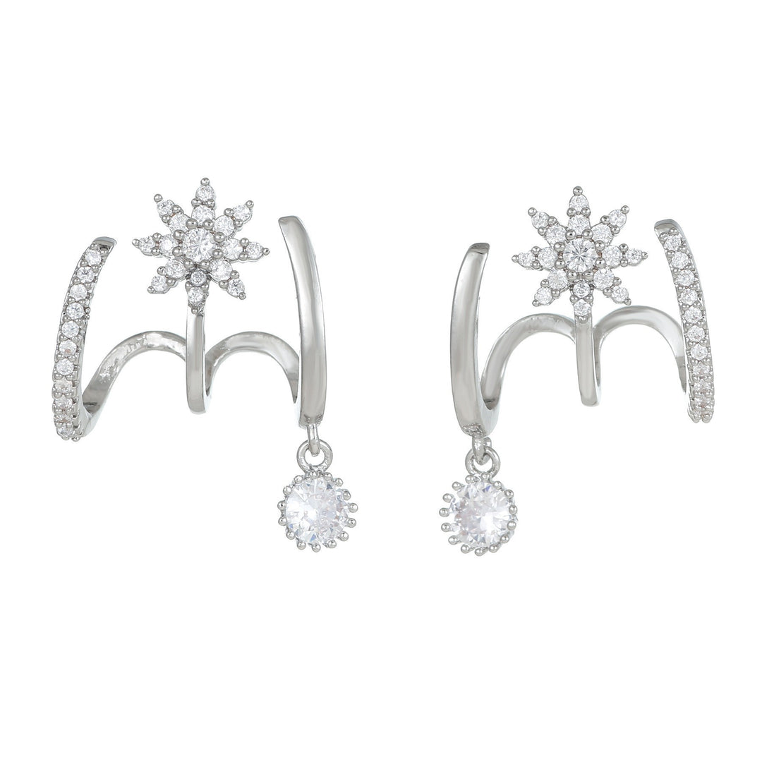 Star‑Burst Multi‑Hoop Drop S925 Silver Earrings