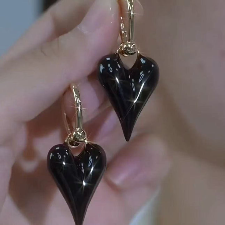 Multi-color Pointed Heart Huggie Earrings, Retro 3D Heart S925 Silver Ear Hoops