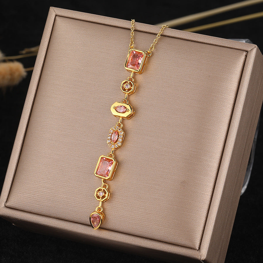 Multi-Color Diamond Drop Y-Shaped Adjustable Necklace (Delicate Pendant)