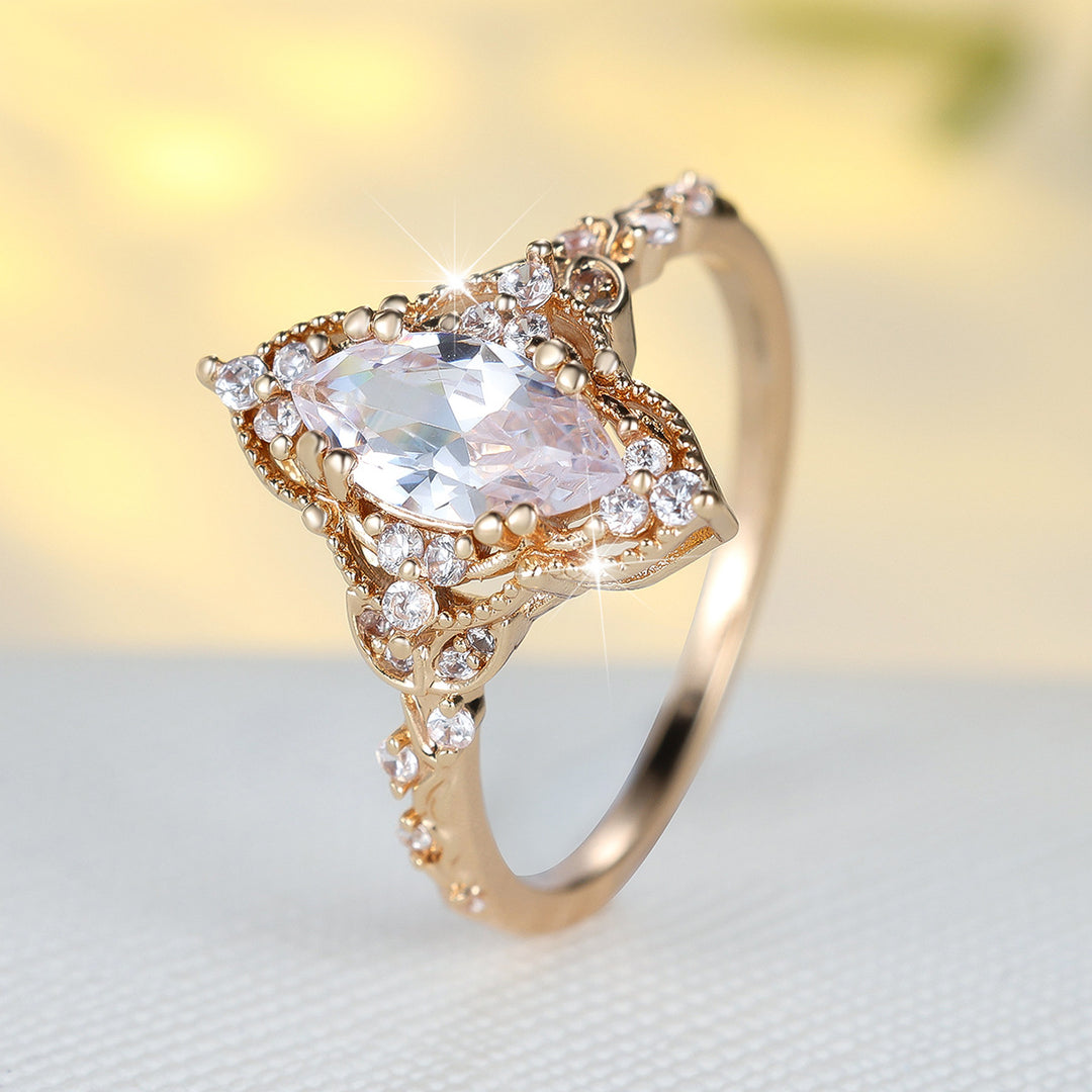 S925 Silver Vintage Marquise Diamond Ring, Ornate Hollow Carved Engagement Women’s Band