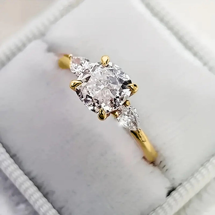 Three‑Diamond Cushion‑Cut Engagement Ring, Three‑Tone Plating Options