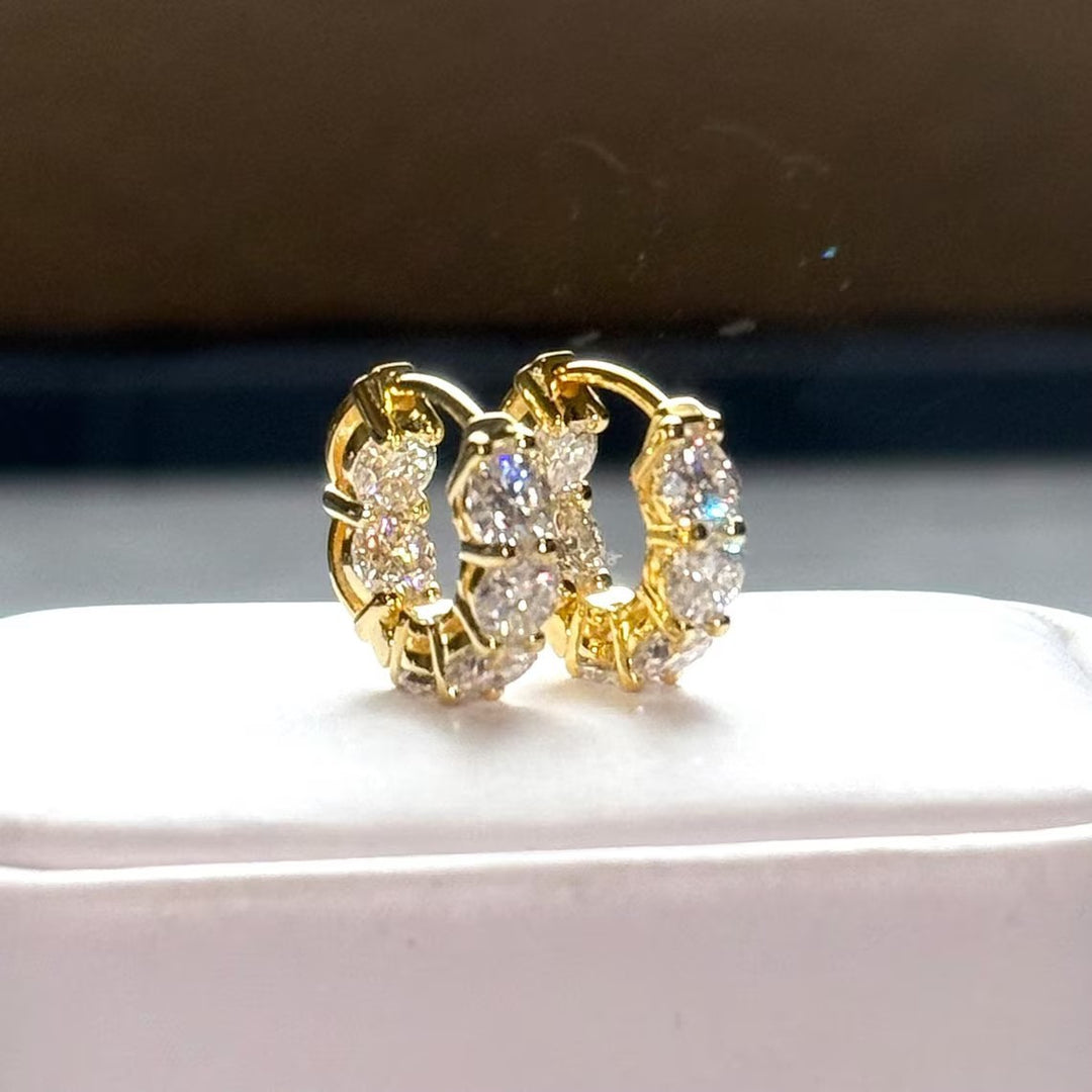S925 Silver Paved Diamond Hoop Earrings