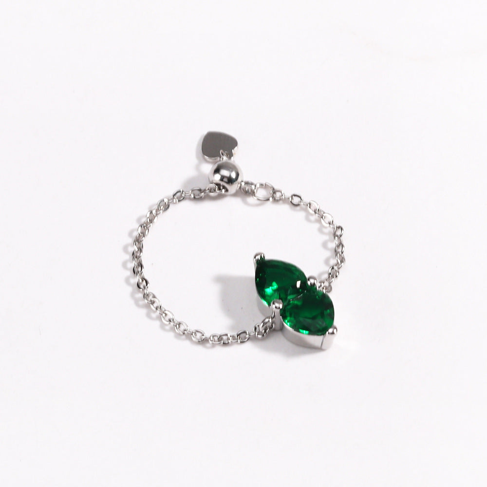 Two Hearts Joined Diamond Adjustable Chain Ring (Multi-Color Delicate Statement Band)