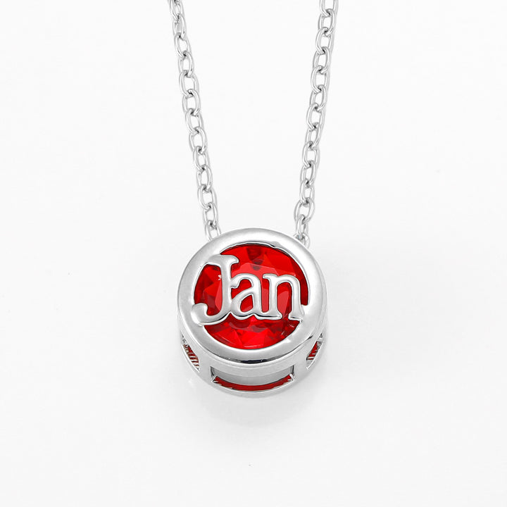 12‑Month Birthstone Round Letter Pendant Necklace, Multi‑Color Options