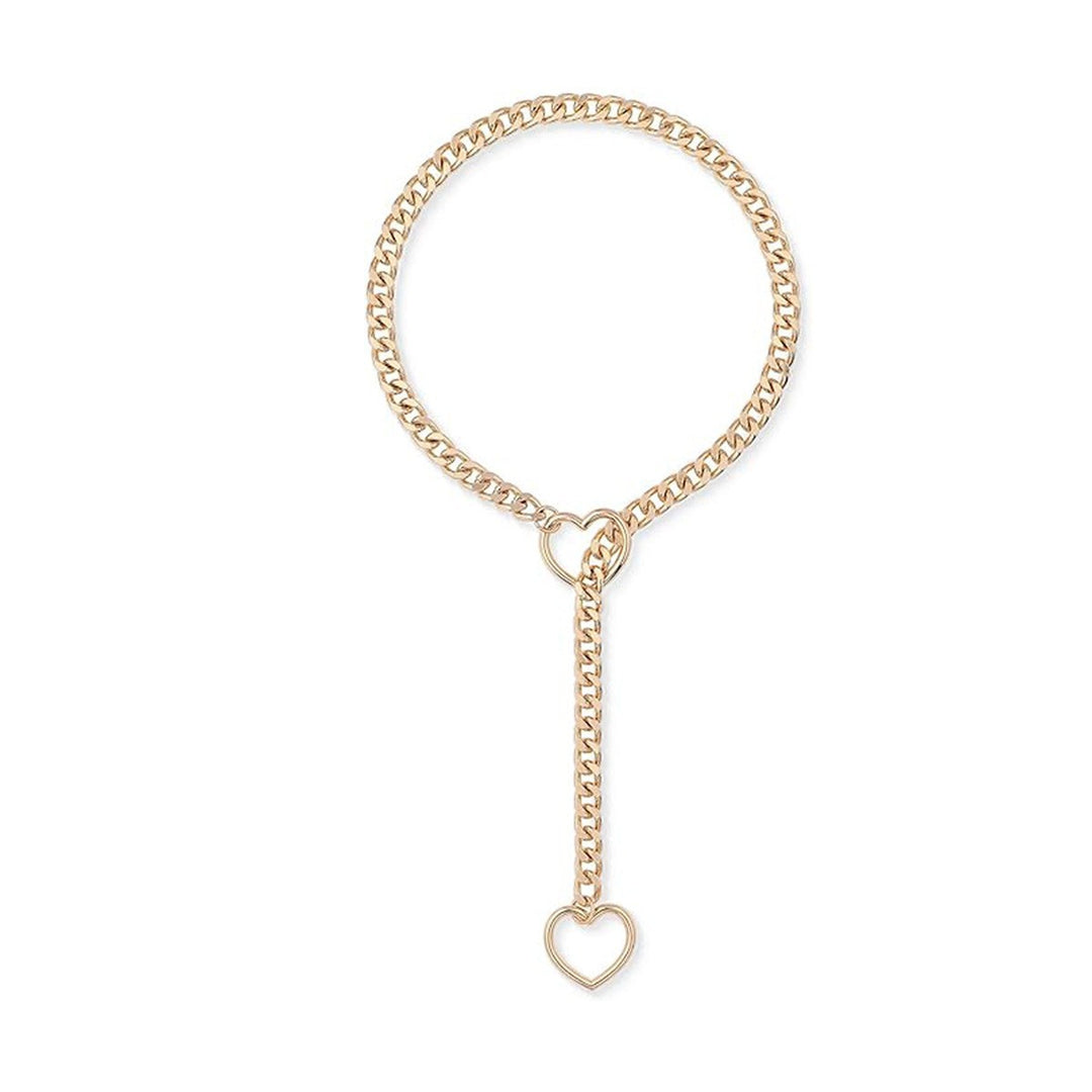 Hollow Heart Cuban Y-Slide Necklace, 4-Tone Metal Edgy Adjustable Choker