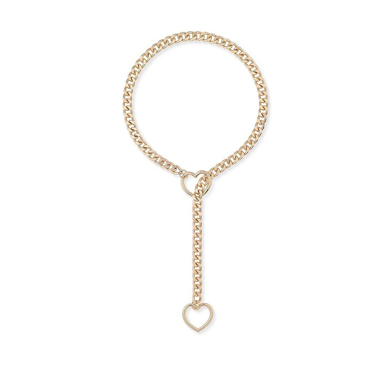 Hollow Heart Cuban Y-Slide Necklace, 4-Tone Metal Edgy Adjustable Choker