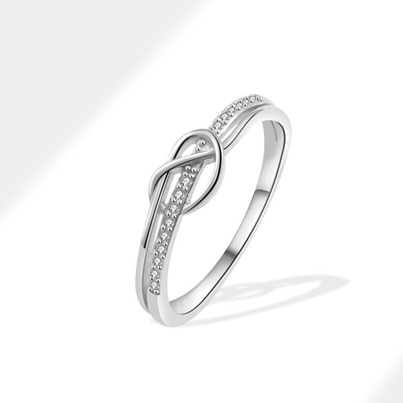 Infinity Knot Paved Thin Ring, Three-Tone Gold Silver Rose Gold Minimalist Luxury Daily Band