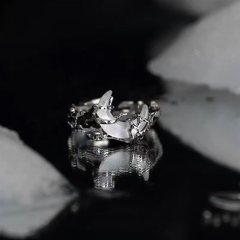 Lava Texture & Shell Open Ring Set (Dark Niche Personalized Style)