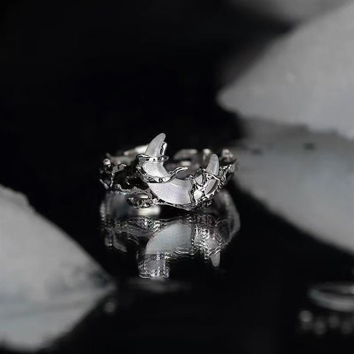 Lava Texture & Shell Open Ring Set (Dark Niche Personalized Style)