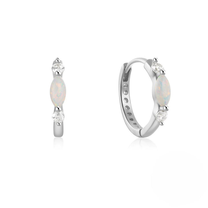 Marquise Opal Mini Click Hoop Earrings, Iridescent Opal Tiny Hoops Gold & Silver Dainty Daily Jewelry