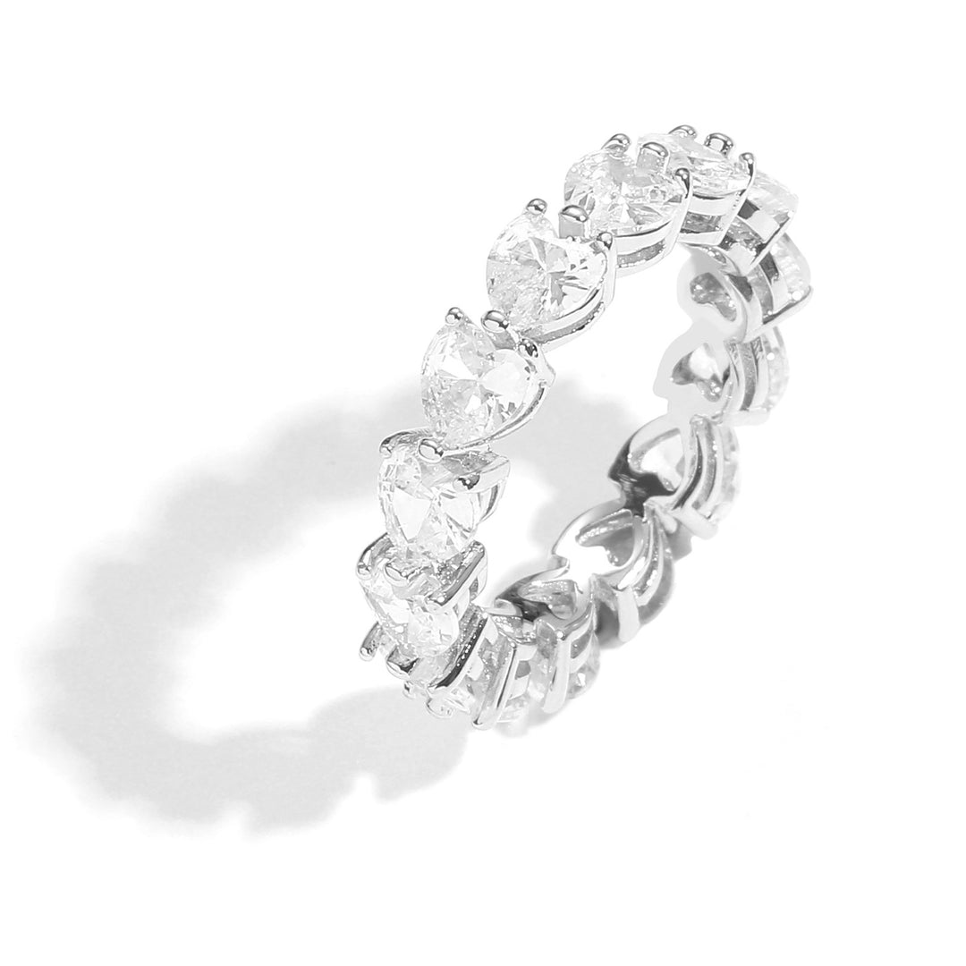 Full‑Eternity Heart‑Cut Band Ring, Multi‑Color & Metal‑Tone Options