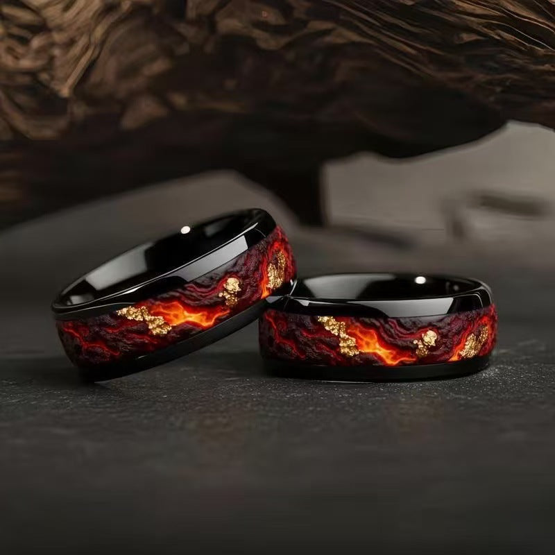 Multi-style Inlaid Texture Tungsten Steel Ring, Vintage Wood Grain & Mineral Crushed Stone Inlay Men's Band, Couple Rings