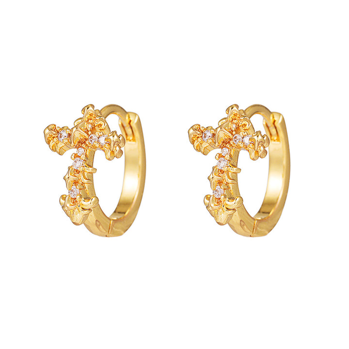 Vintage Carved Cross Diamond Earring Set, Gold Gothic Multi-style Cross Earring Pack