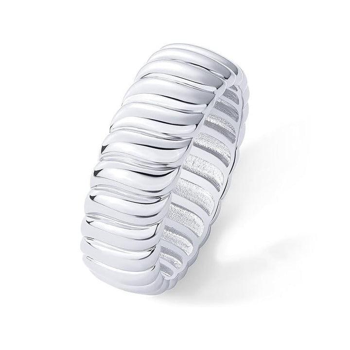 Wide Ribbed Wave Texture Band Ring (2 Colors Minimalist Luxury Statement Band)