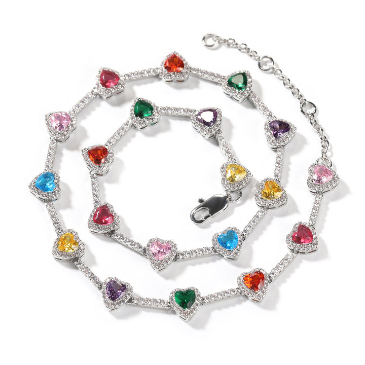 Rainbow Heart Diamond Choker & Bracelet Set (Dopamine Sweet-Cool Vibe Style)
