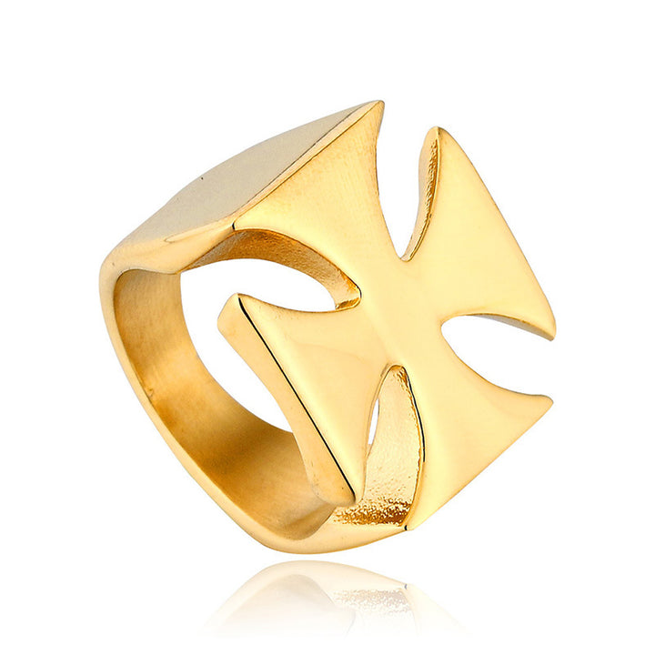 Minimalist 3D Maltese Cross Hollow Wide Ring, S925 Silver Gold/Silver/Black 3 Colors Unisex Street Band