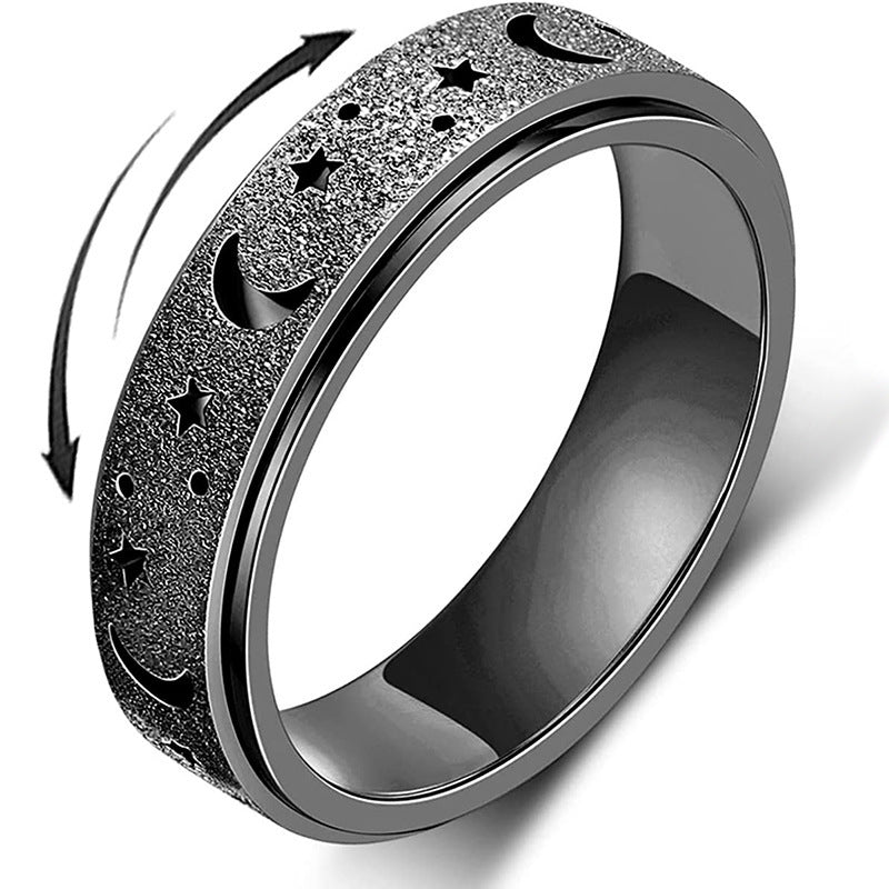 Star Moon Hollow Sandblast Spinner Fidget Ring, S925 Silver Multi-Color Starry Anxiety Relief Band For Men Women