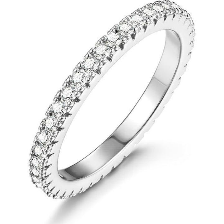Luxury Pavé Eternity Band Ring (Stackable Silver Tone Statement Ring)