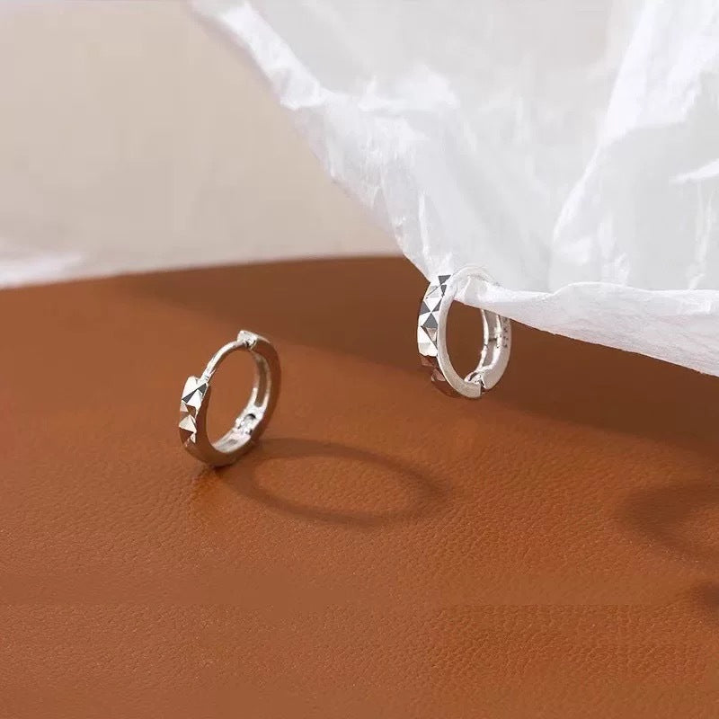 S925 Silver Faceted Huggie Hoop Earrings