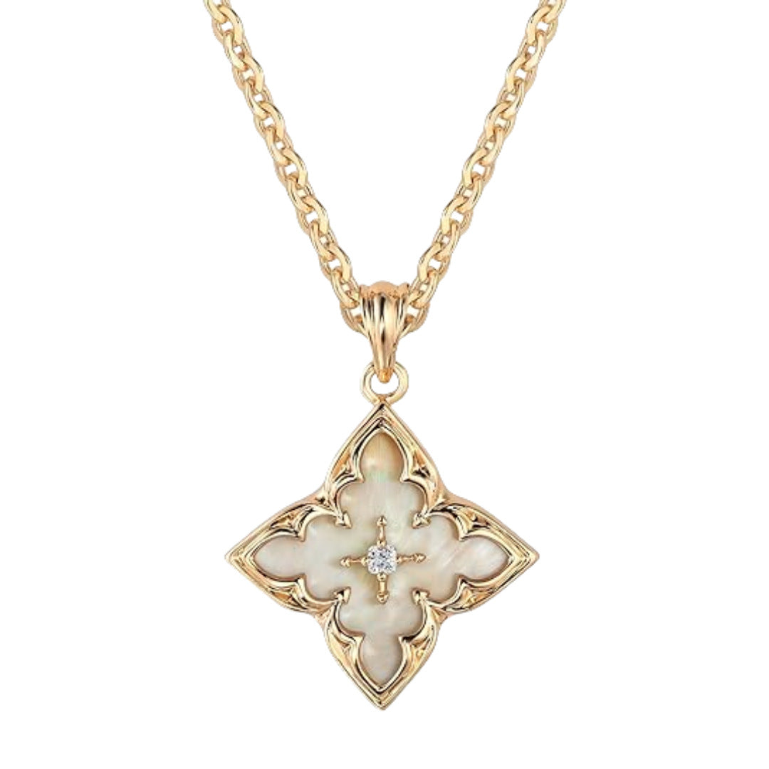 Vintage Four-Leaf Clover Gemstone Necklace, S925 Sterling Silver Multi-Stone Rhombus Pendant Jewelry
