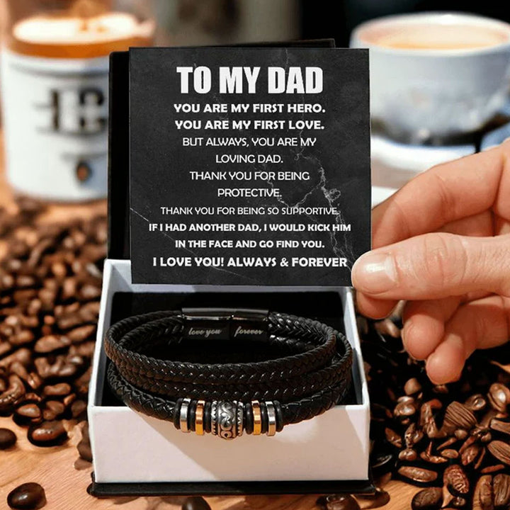 "To My Dad" Braided Leather Men's Bracelet (Father's Day Gift Box Set)