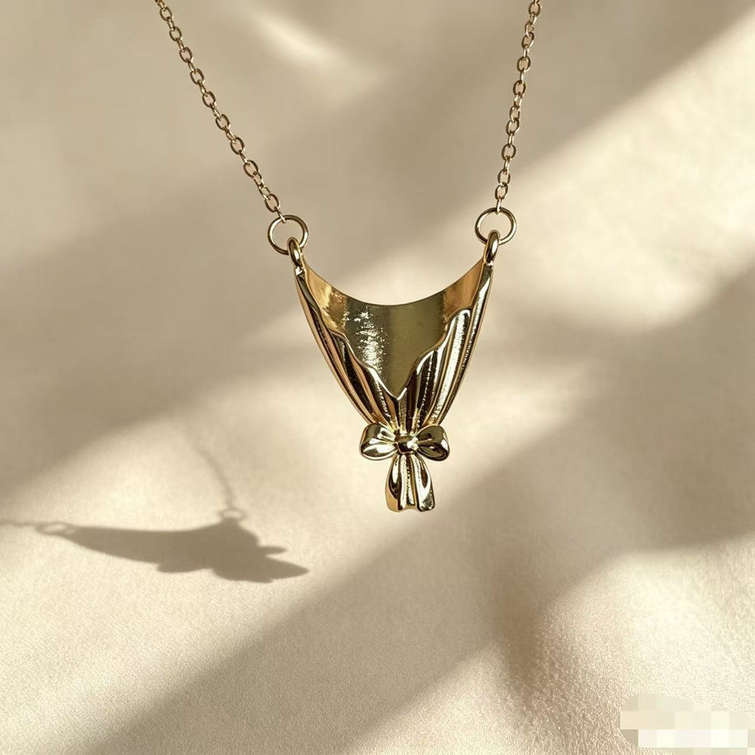 Bow Bouquet Pendant Necklace, Dainty Locket For Fresh & Dried Flowers, Gold & Silver Two-Tone Romantic Art Collarbone Chain