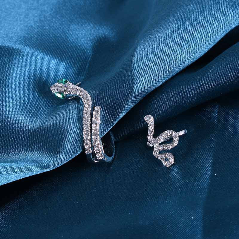Serpent Pavé Asymmetrical Ear Cuff Set (Light Luxury Niche Edgy Earrings)